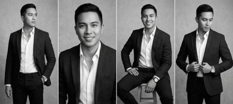 Siyah beyaz profesyonel stüdyo portrelerinden oluşan bir seri. (A series of black and white professional studio portraits.)