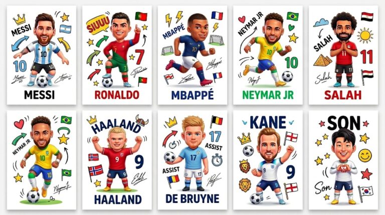 Sevimli chibi futbolcu posterleri koleksiyonu